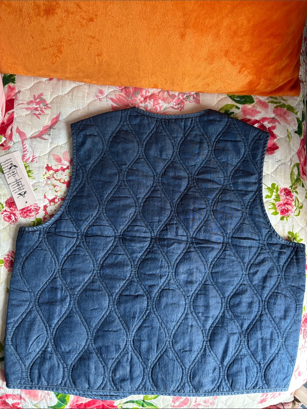 Nanette Lepore Scroll Quilted Tie Front Washed Denim Vest - Picture 5 of 7